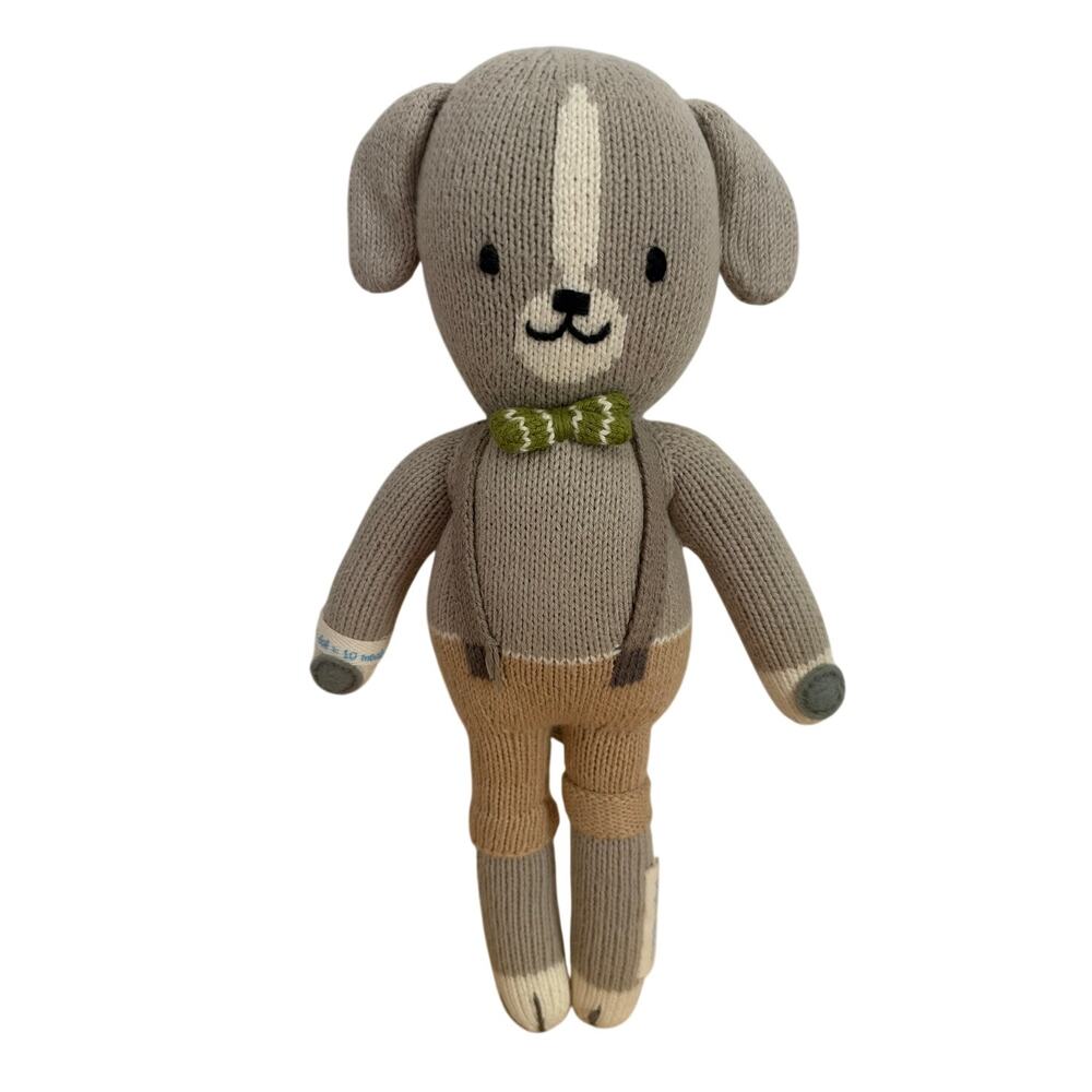 Cuddle + Kind Noah The Dog Hand Knit Plush Doll 13” Little Size Peru Bow Tie